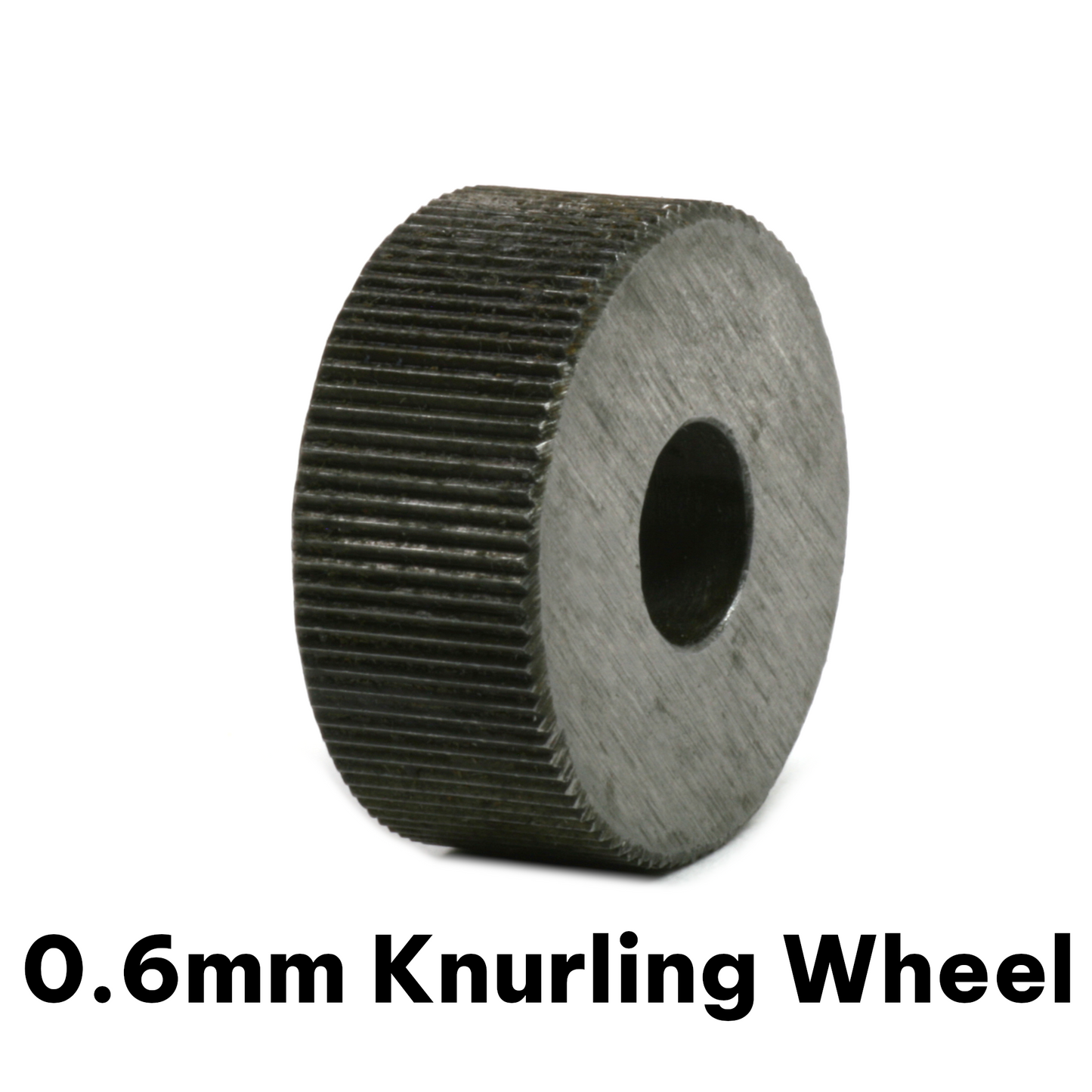 A knurling wheel with 0.6mm spaced cutting teeth