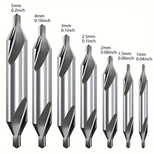 Set of drill bits with sizes labeled in millimeters and inches.