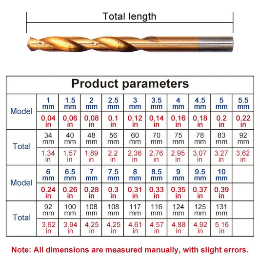 19pcs M35 5% COBALT HSS JOBBER TWIST DRILL BIT SET - 1mm to 10mm