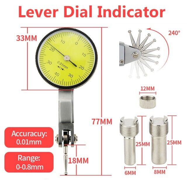 Magnetic Stand Lever Dial Indicator Set - 0.01mm Accuracy - 0-0.8mm range