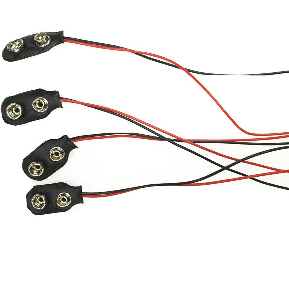 4Pcs 9v Battery Connector 150mm Wires - Faux Leather Soft Top - Side Connecting