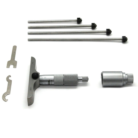 Boxed SPI Depth Micrometer - 4'' Base, 4" Range, 0.001" increment Ratcheting