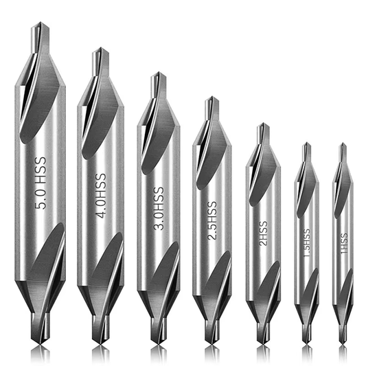 A set of 7 HSS centre drills, suitable for lathes