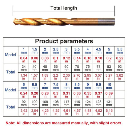 19pcs M35 5% COBALT HSS JOBBER TWIST DRILL BIT SET - 1mm to 10mm