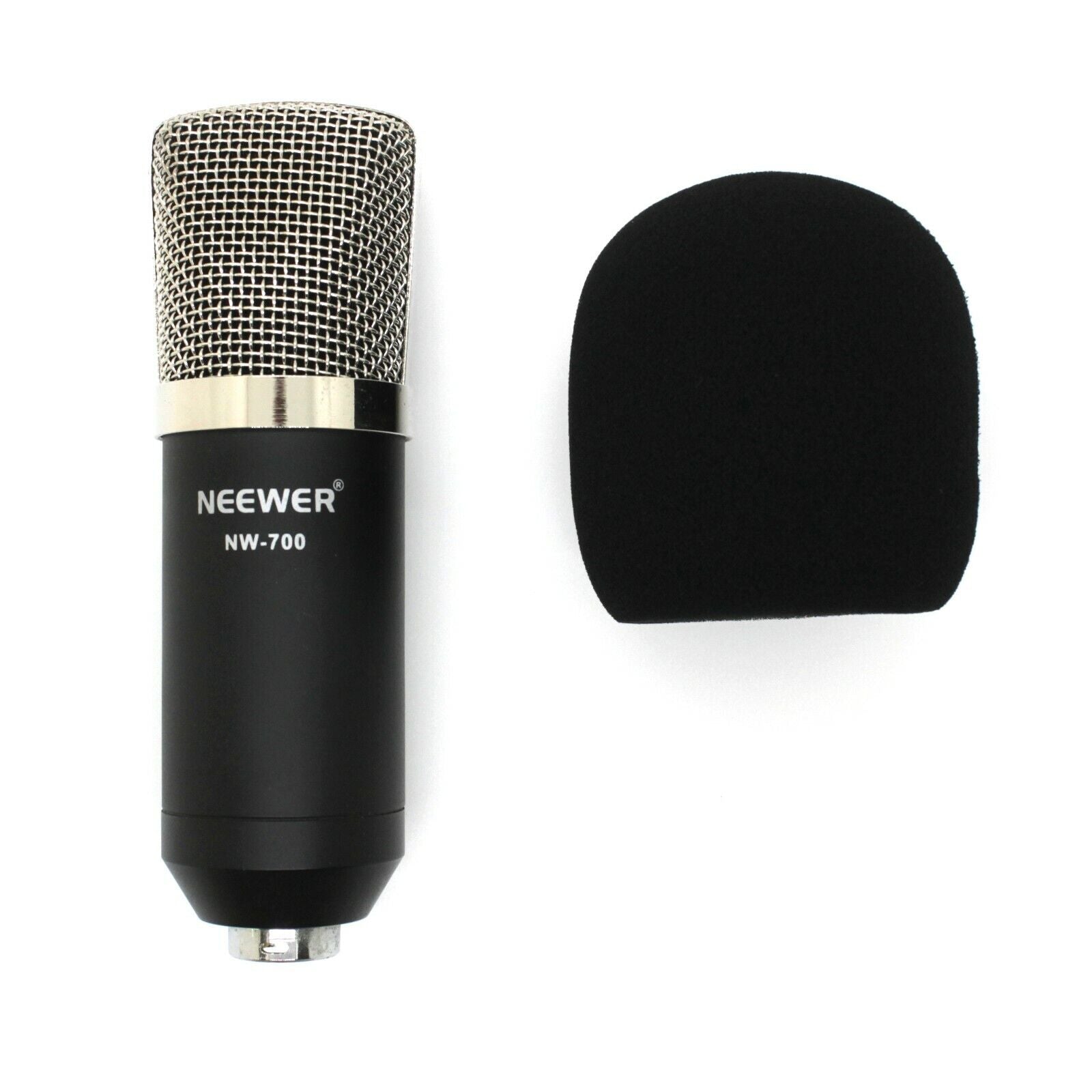 A Neewer NW-700 comptabile mic cover next to an NW-700 mic for comparison