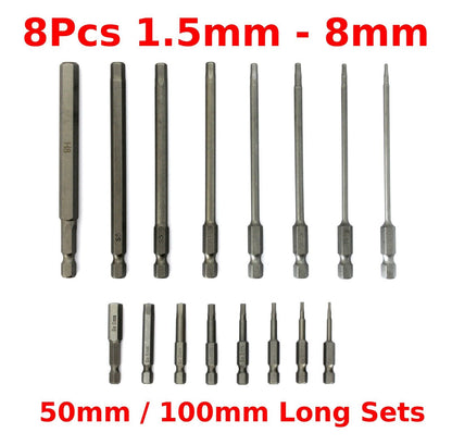 Long and Short Hex drivers, Sizes 1.5mm to 8mm